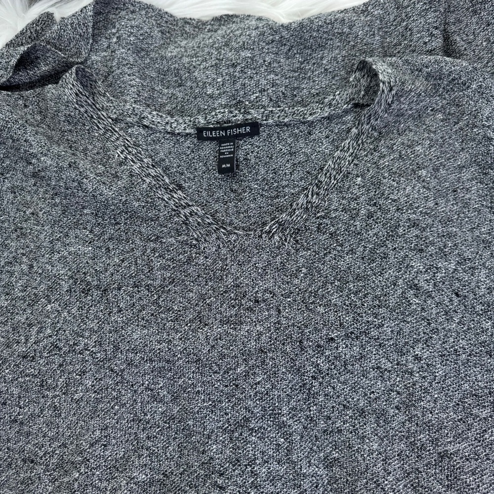 Eileen Fisher Black/Whjte/Grey Organic Linen/Cotton Blend Cap Sleeve Vest Sz M